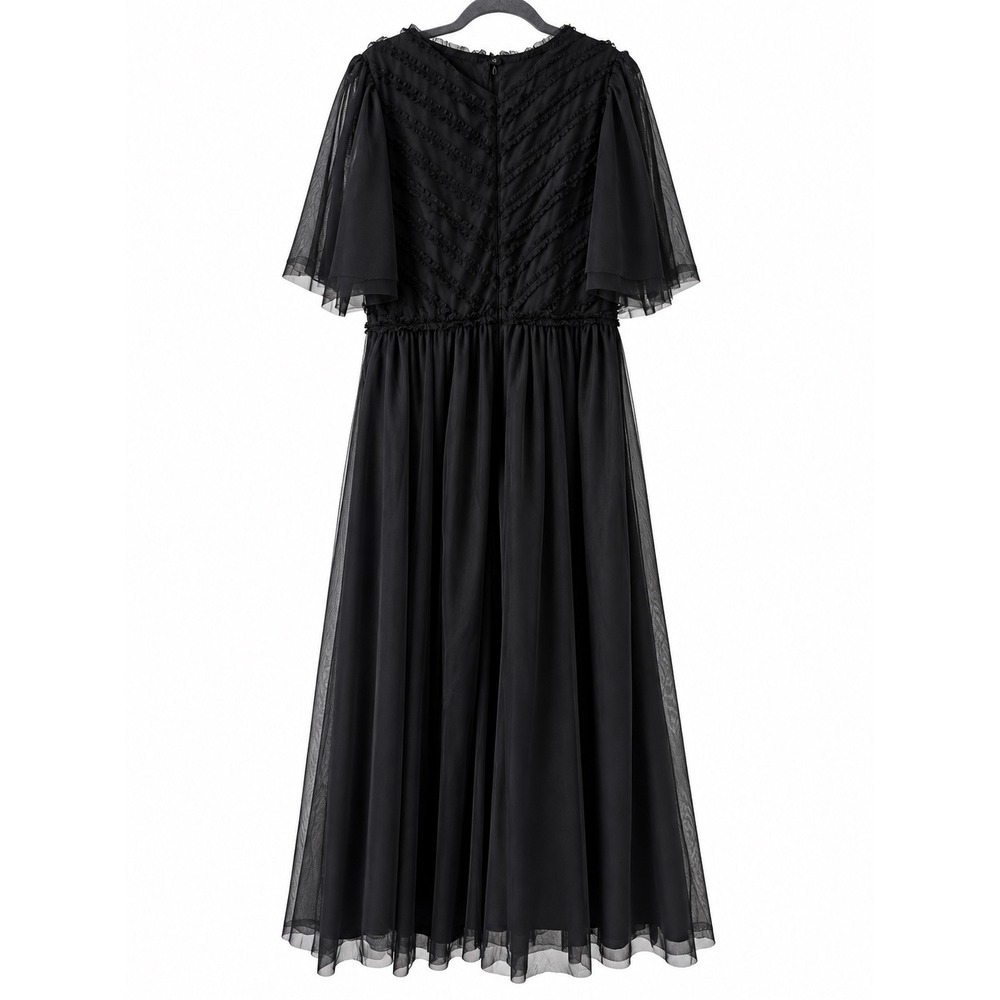 Wayward Fancies eShakti Dress Women XL Black Tulle Ruffle Flutter Sleeve Maxi